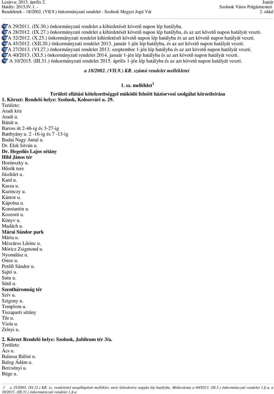 ) önkormányzati rendelet kihirdetését követő napon lép hatályba és az azt követő napon hatályát veszti. A 45/2012. (XII.20.) önkormányzati rendelet 2013.