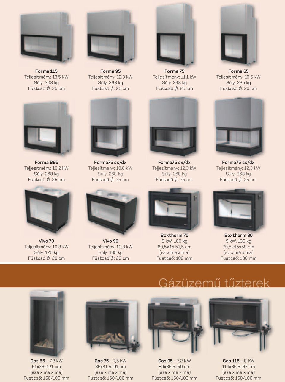 Teljesítmény: 10,8 kw Súly: 135 kg Boxtherm 70 8 kw, 100 kg 69,5x45,51,5 cm (sz x mé x ma) Füstcsó : 180 mm Boxtherm 80 9 kw, 130 kg 79,5x45x59 cm (sz x mé x ma) Füstcsó : 180 mm