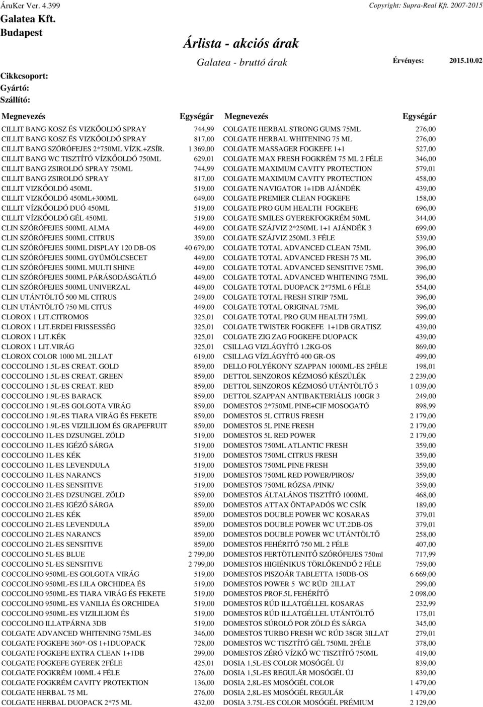 Árlista - akciós árak - PDF Ingyenes letöltés