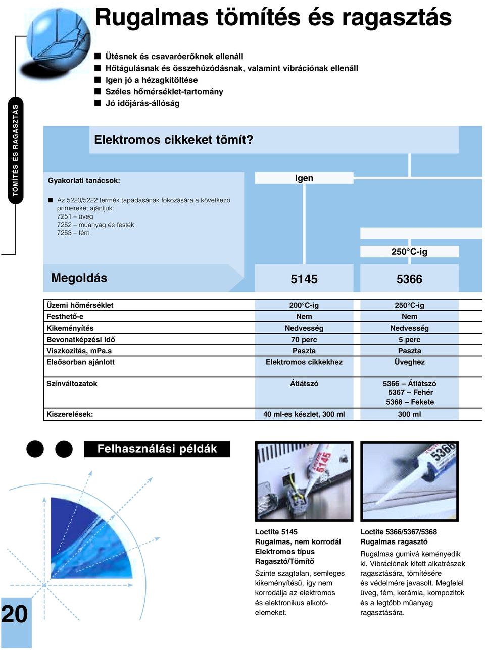 Az 5220/5222 termék tapadásának fokozására a következô primereket ajánljuk: 7251 üveg 7252 mûanyag és festék 7253 fém Igen 250 C-ig Megoldás 5145 5366 Üzemi hômérséklet 200 C-ig 250 C-ig Festhetô-e