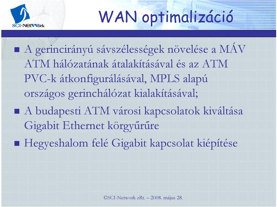 országos gerinchálózat kialakításával; A budapesti ATM városi kapcsolatok