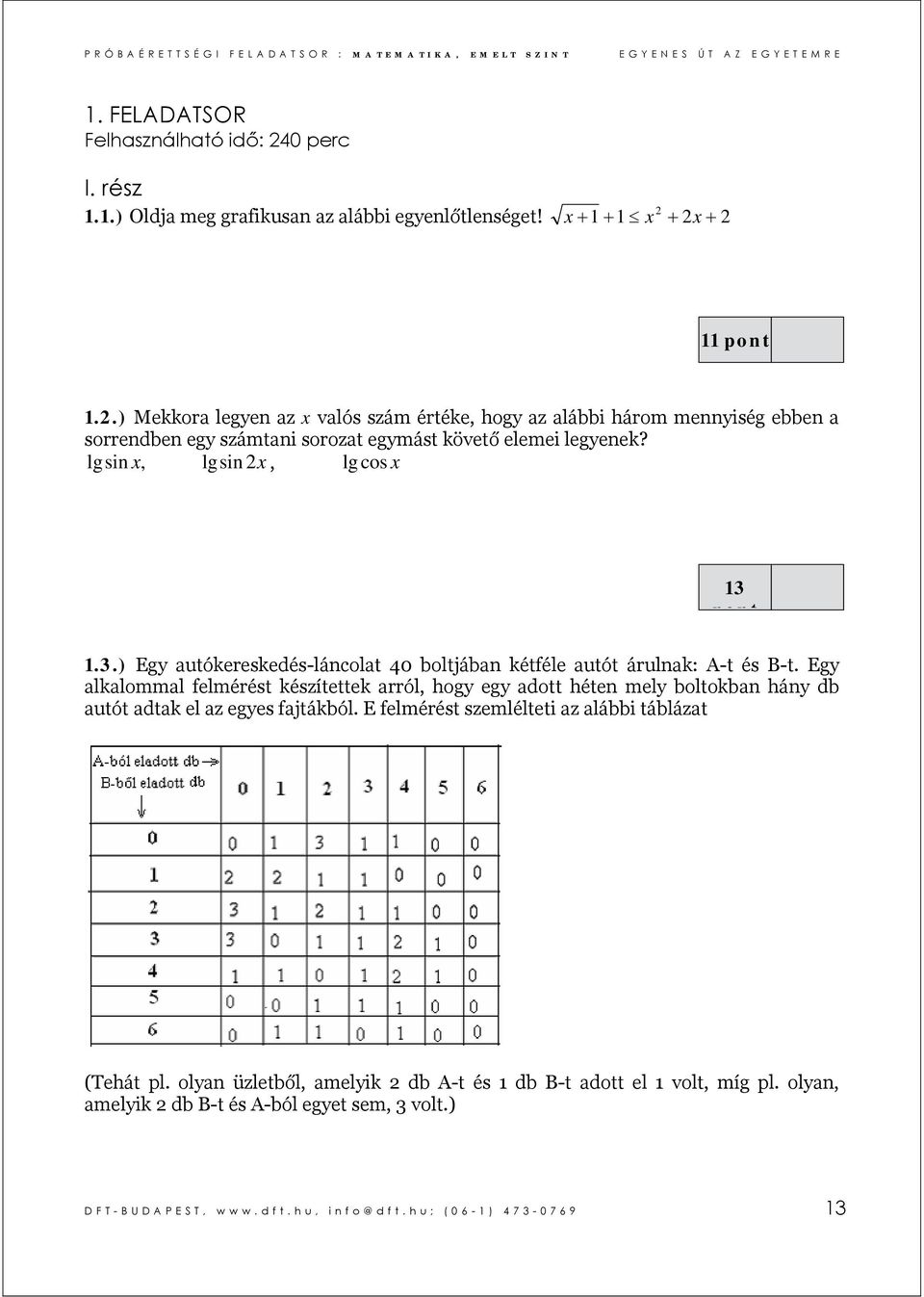 1.3.) Egy autókereskedés-láncolat 40 boltjában kétféle autót árulnak: A-t és B-t.