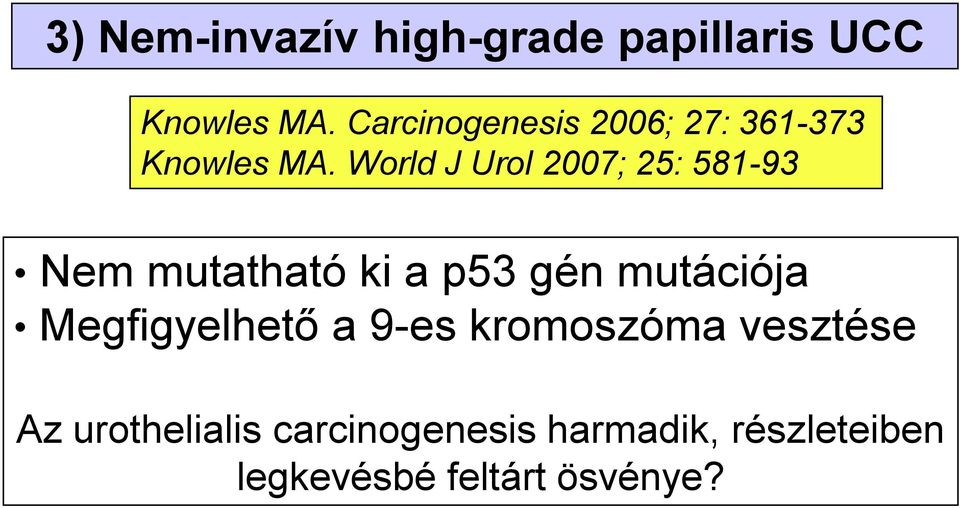 World J Urol 2007; 25: 581-93 Nem mutatható ki a p53 gén mutációja