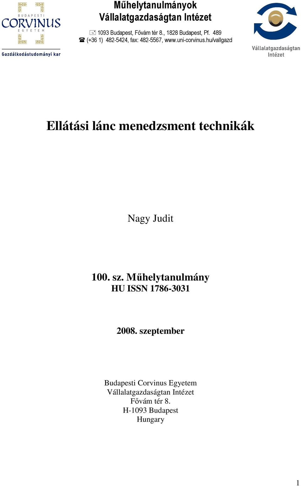hu/vallgazd Ellátási lánc menedzsment technikák Nagy Judit 100. sz.