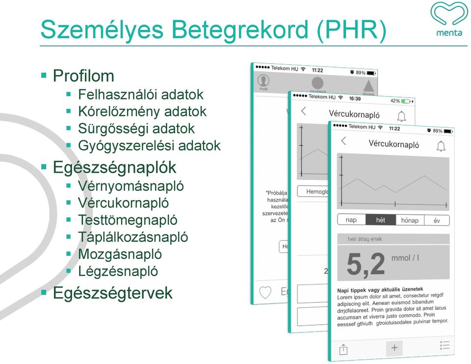 adatok Egészségnaplók Vérnyomásnapló Vércukornapló