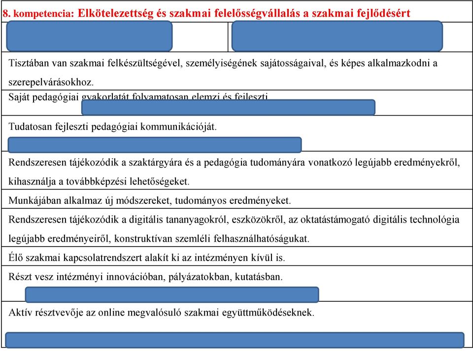 reflexiók, tanmenet/tematikusterv/féléves ütemterv kiegészítései Tudatosan fejleszti pedagógiai kommunikációját.