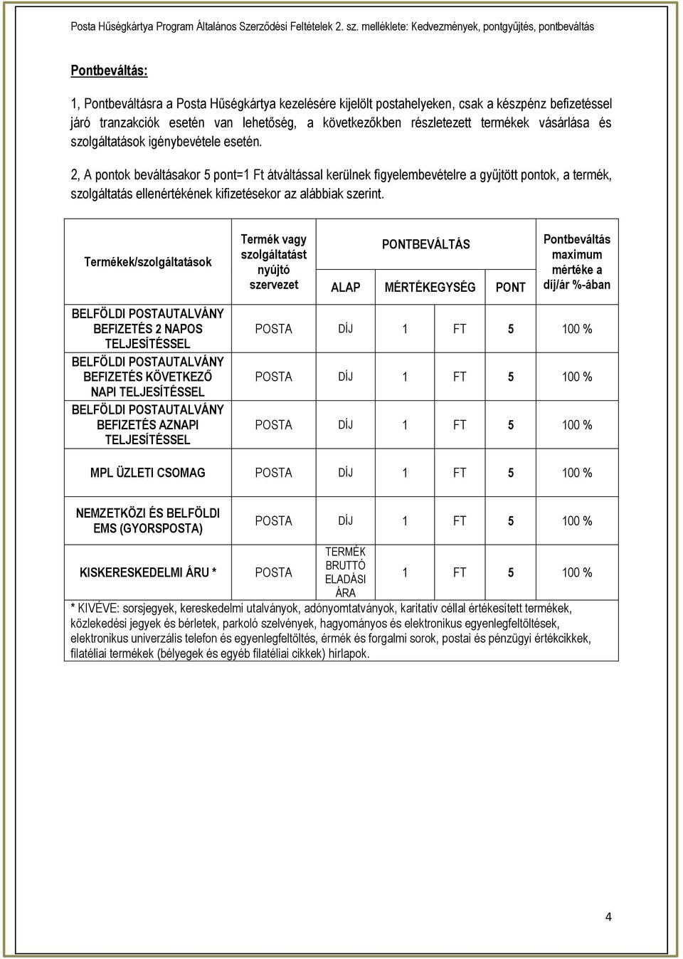 2, A pontok beváltásakor 5 pont=1 Ft átváltással kerülnek figyelembevételre a gyűjtött pontok, a termék, szolgáltatás ellenértékének kifizetésekor az alábbiak szerint.