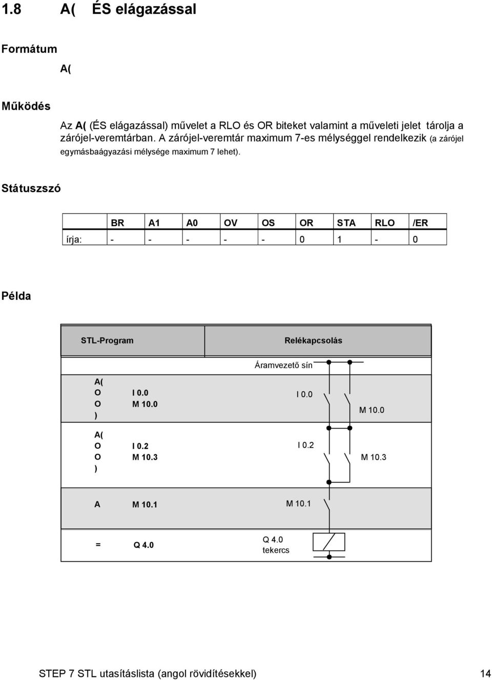 A zárójel-veremtár maximum 7-es mélységgel rendelkezik (a zárójel egymásbaágyazási mélysége maximum 7 lehet).