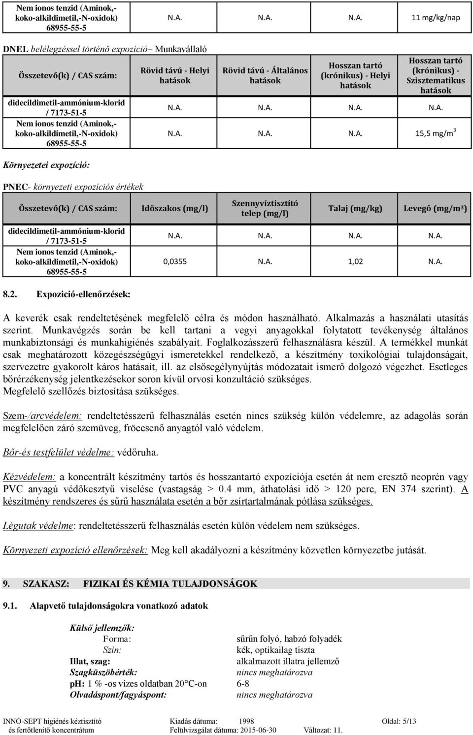 8.2. Expozició-ellenőrzések: A keverék csak rendeltetésének megfelelő célra és módon használható. Alkalmazás a használati utasítás szerint.