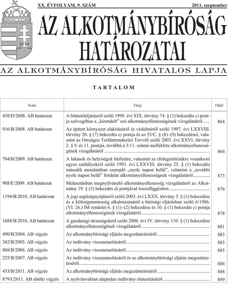 AB határozat Az épí tett kör nye zet ala kí tá sá ról és vé del mé rõl szó ló 1997. évi LXXVI II. tör vény 20. (7) be kez dés e) pont ja és az 53/C.