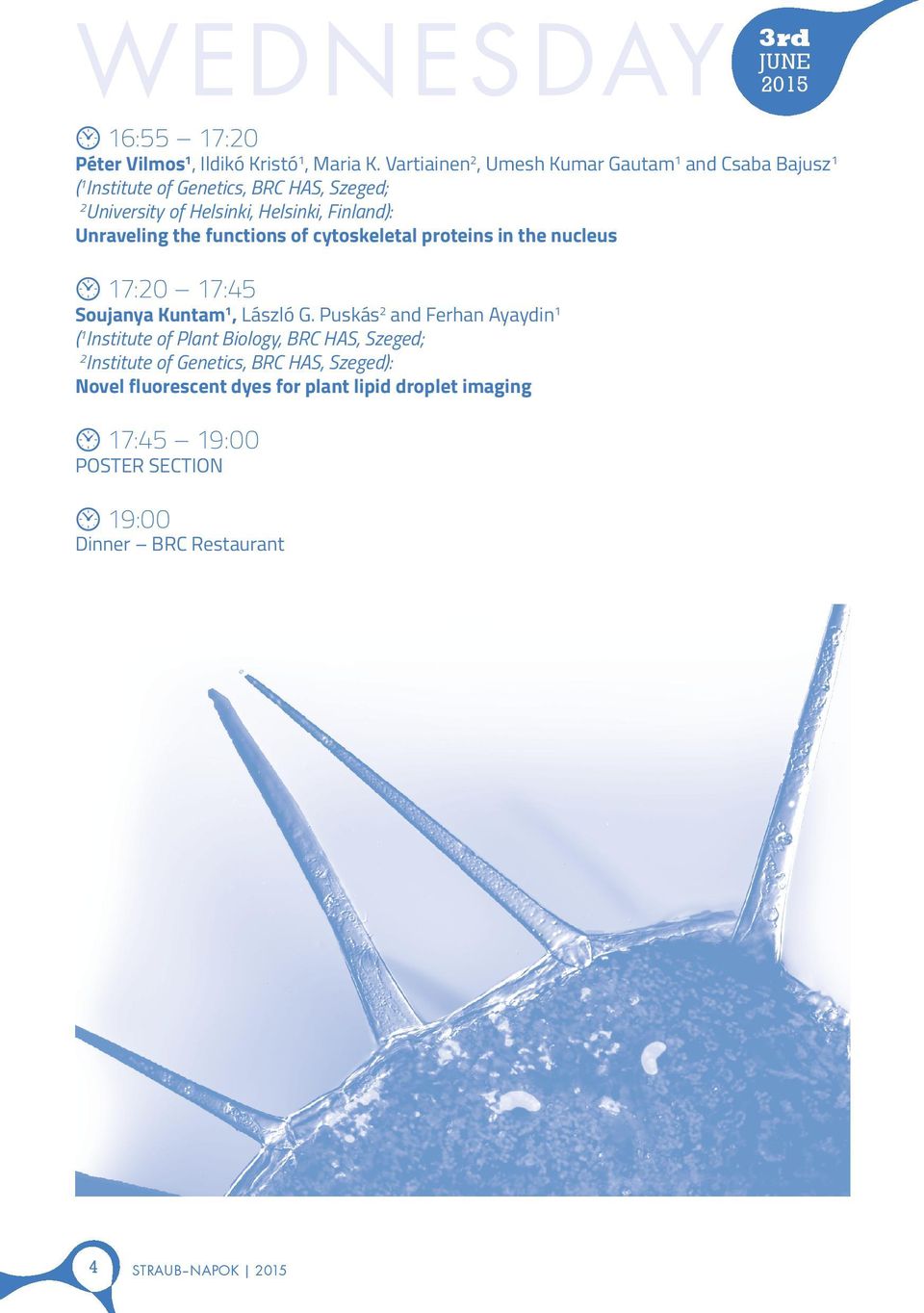 Helsinki, Finland): Unraveling the functions of cytoskeletal proteins in the nucleus 17:0 17:5 Soujanya Kuntam 1, László G.