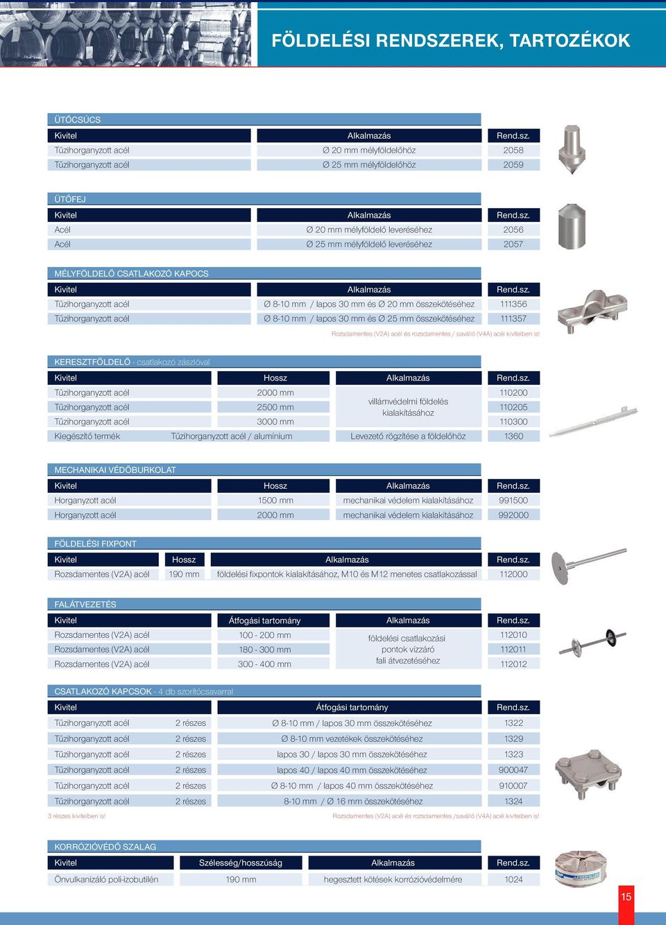 KERESZTFÖLDELŐ - csatlakozó zászlóval 2000 mm 2500 mm 3000 mm Kiegészítő termék / alumínium villámvédelmi földelés kialakításához Levezető rögzítése a földelőhöz 110200 110205 110300 1360 MECHANIKAI