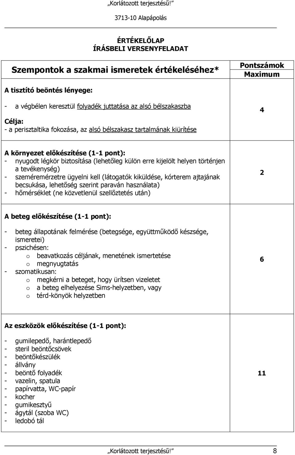 - szeméremérzetre ügyelni kell (látogatók kiküldése, kórterem ajtajának becsukása, lehetőség szerint paraván használata) - hőmérséklet (ne közvetlenül szellőztetés után) 2 A beteg előkészítése (1-1