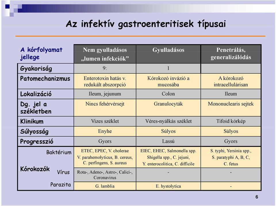 jel a Nincs fehérvérsejt é Granulocyták Mononuclearis sejtek székletben Klinikum Vizes széklet Véres-nyálkás széklet Tifoid kórkép Súlyosság Enyhe Súlyos Súlyos Progresszió Gyors Lassú Gyors