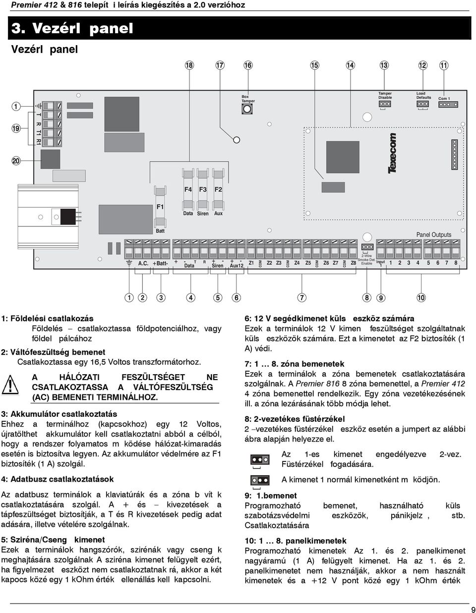 Z Enable Input 9 0 : Földelési csatlakozás Földelés csatlakoztassa földpotenciálhoz, vagy földel pálcához : Váltófeszültség bemenet Csatlakoztassa egy,5 Voltos transzformátorhoz.