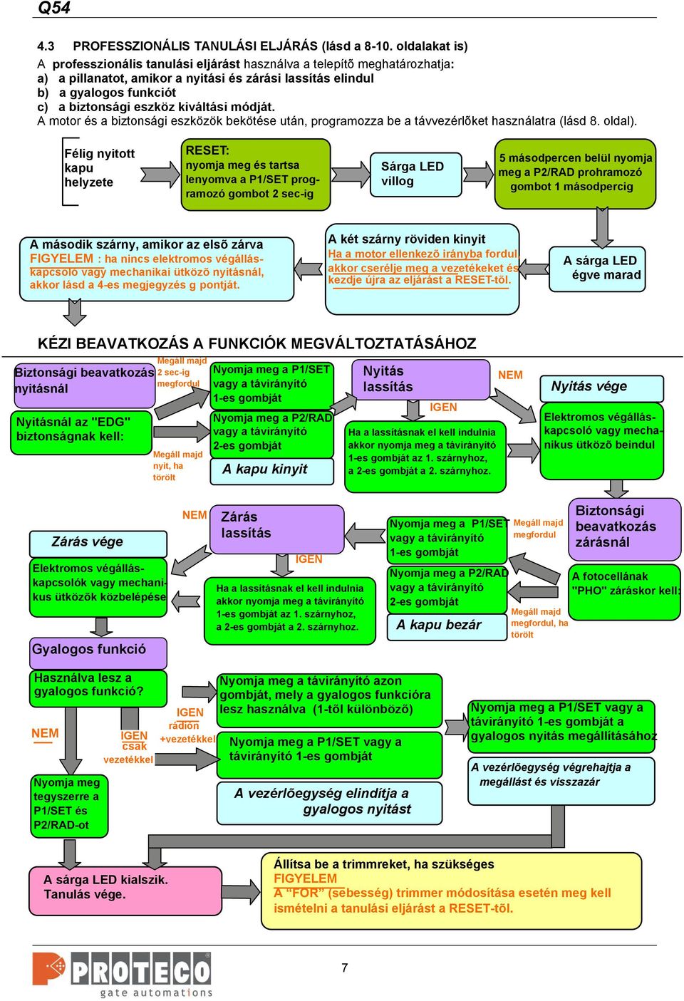 kiváltási módját. A motor és a biztonsági eszközök bekötése után, programozza be a távvezérlõket használatra (lásd 8. oldal).