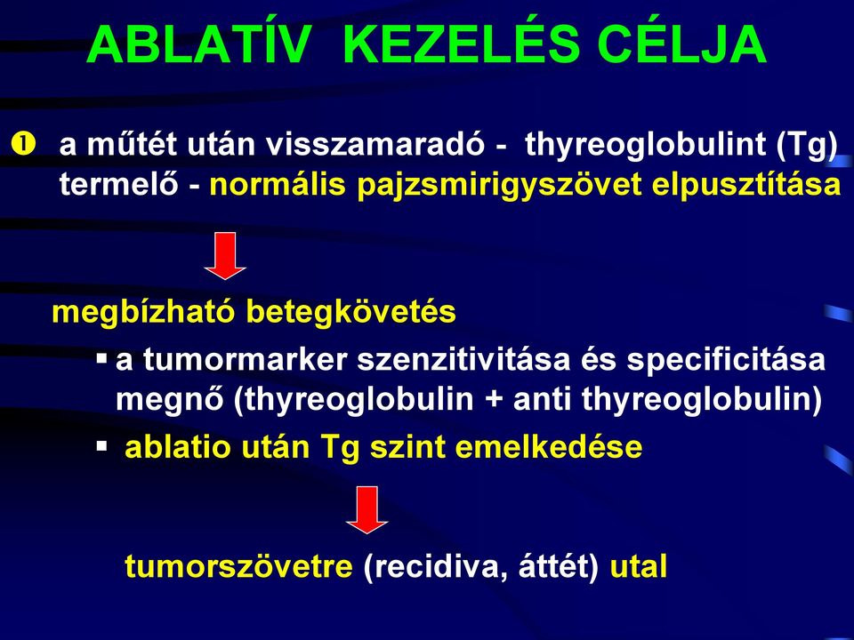 tumormarker szenzitivitása és specificitása megnő (thyreoglobulin + anti