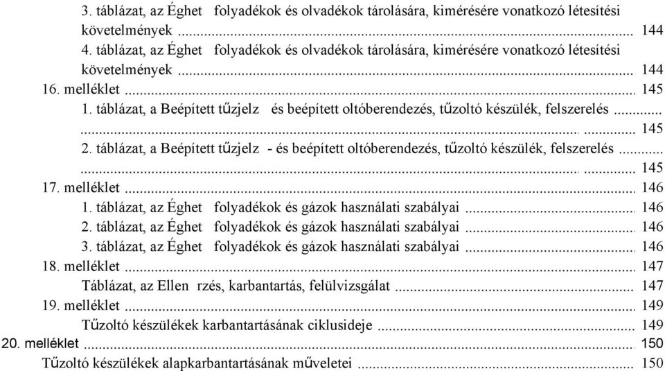 táblázat, a Beépített tűzjelző és beépített oltóberendezés, tűzoltó készülék, felszerelés 2. táblázat, a Beépített tűzjelző és beépített oltóberendezés, tűzoltó készülék, felszerelés 17. melléklet 1.