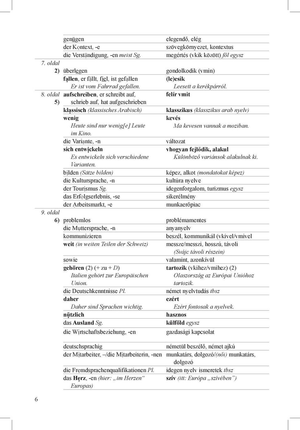 oldal aufschreiben, er schreibt auf, felír vmit 5) schrieb auf, hat aufgeschrieben klassisch (klassisches Arabisch) klasszikus (klasszikus arab nyelv) wenig Heute sind nur wenig[e] Leute kevés Ma
