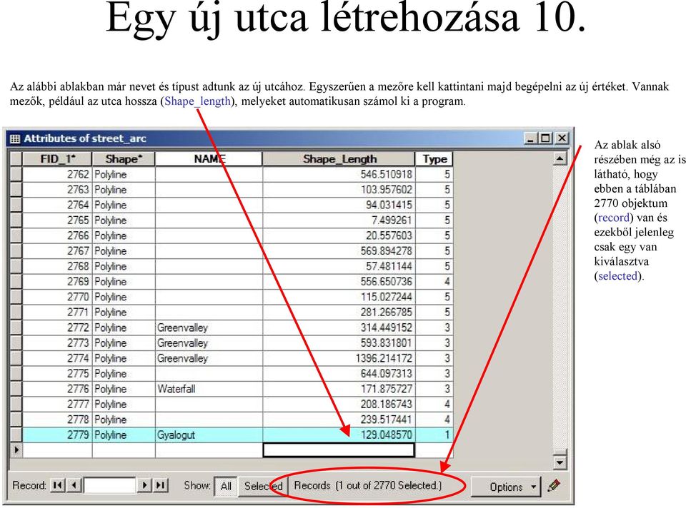 Vannak mezők, például az utca hossza (Shape_length), melyeket automatikusan számol ki a program.