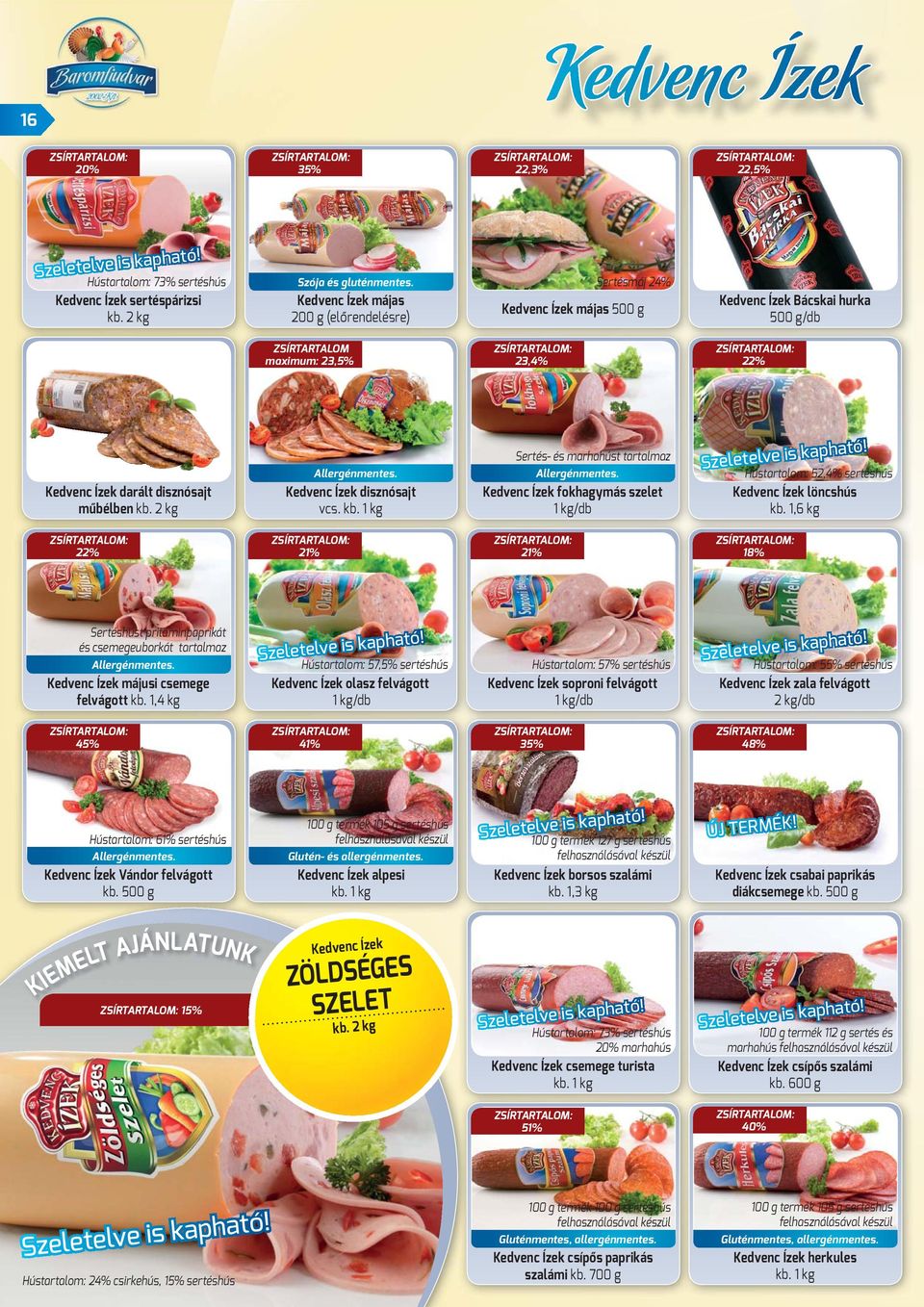 2 kg Allergénmentes. Kedvenc Ízek disznósajt vcs. kb. 1 kg Sertés- és marhahúst tartalmaz Allergénmentes. Kedvenc Ízek fokhagymás szelet 1 kg/db Szeletelve is kapható!
