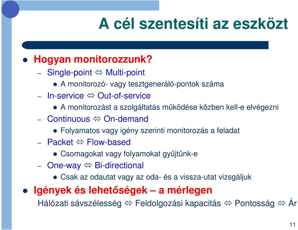 mőködése közben kell-e elvégezni Continuous On-demand Folyamatos vagy igény szerinti monitorozás a feladat Packet Flow-based