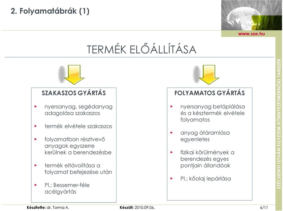 : Bessemer-féle acélgyártás FOLYAMATOS GYÁRTÁS nyersanyag betáplálása és a késztermék elvétele folyamatos anyag átáramlása