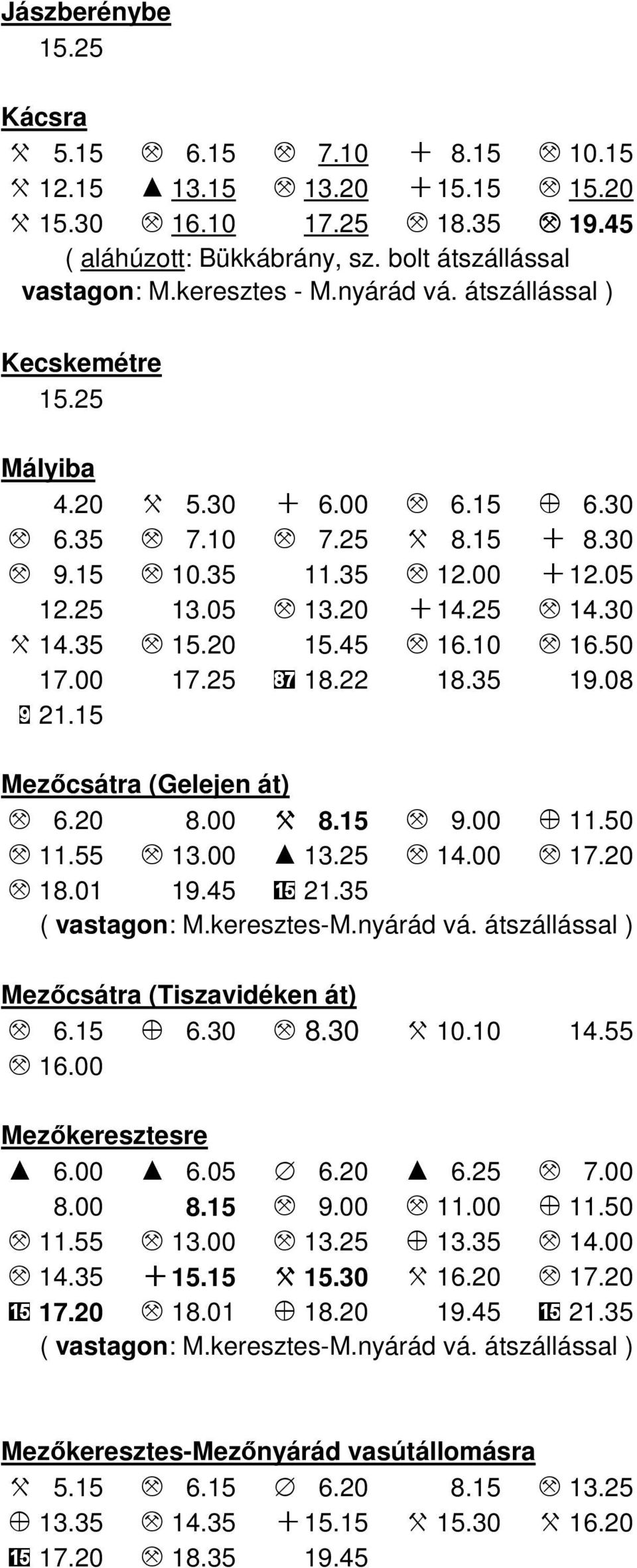 25 M 14.30 X 14.35 M 15.20 15.45 M 16.10 M 16.50 17.00 17.25 87 18.22 18.35 19.08 9 21.15 Mezőcsátra (Gelejen át) M 6.20 8.00 X 8.15 M 9.00 Z 11.50 M 11.55 M 13.00 I 13.25 M 14.00 M 17.20 M 18.01 19.