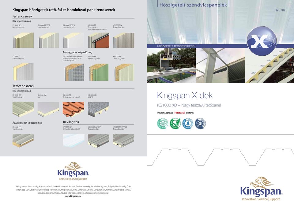 panel Látszó rögzítés S1000 FH Rejtett rögzítés S1000 FR Látszó rögzítés Tetőrendszerek IN szigetelő S1000 RW Trapézbordás S1000 SM Sík S1000 RT Tetőcserép-mintázatú S1000 XD X-DE ingspan X-dek S1000