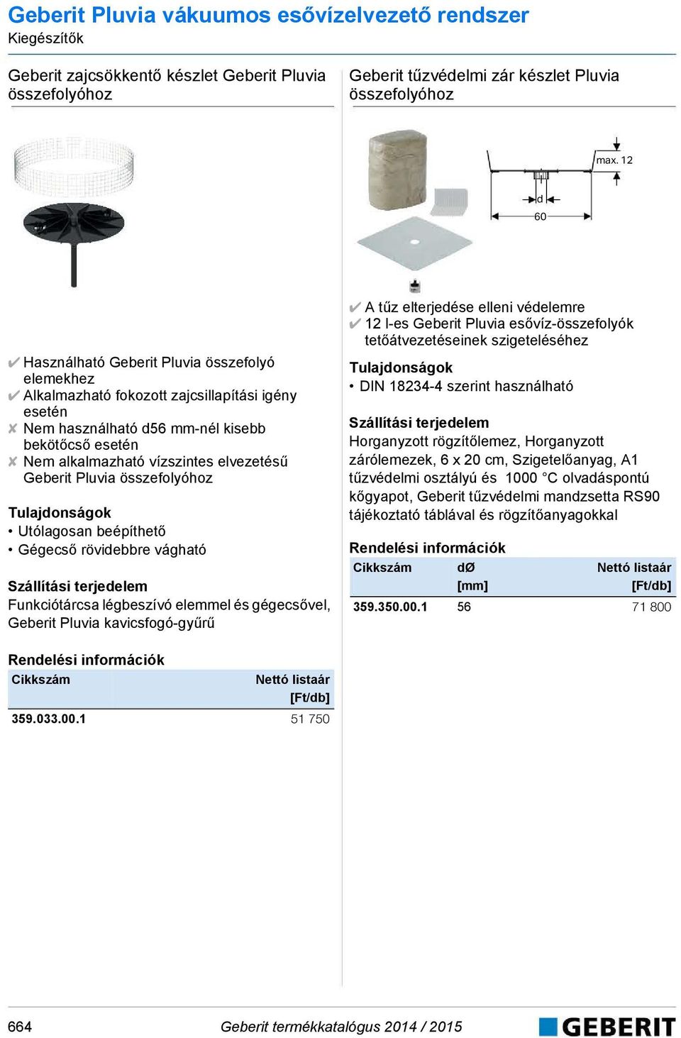 Geberit Pluvia összefolyóhoz Utólagosan beépíthető Gégecső röviebbre vágható Funkciótárcsa légbeszívó elemmel és gégecsővel, Geberit Pluvia kavicsfogó-gyűrű A tűz elterjeése elleni véelemre 12 l-es