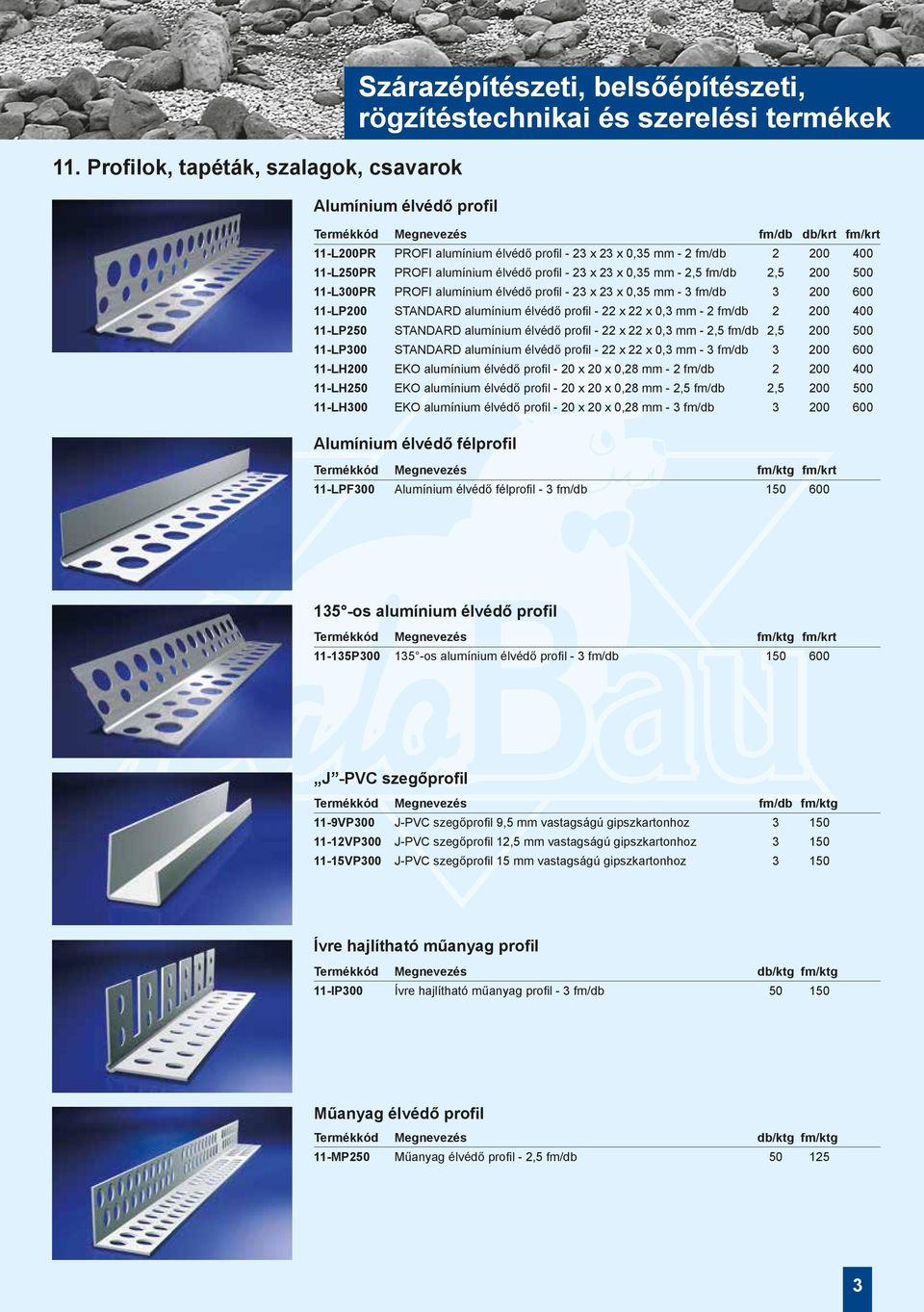 fm/db 3 200 600 11-LP200 STANDARD alumínium élvédő profil - 22 x 22 x 0,3 mm - 2 fm/db 2 200 400 11-LP250 STANDARD alumínium élvédő profil - 22 x 22 x 0,3 mm - 2,5 fm/db 2,5 200 500 11-LP300 STANDARD