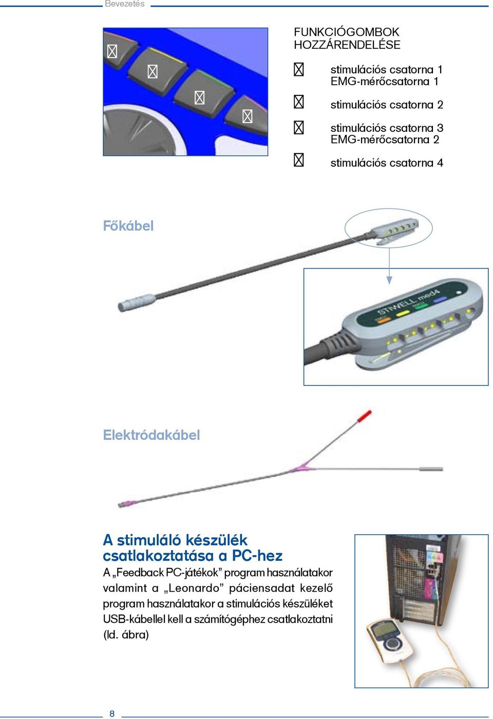 készülék csatlakoztatása a PC-hez A Feedback PC-játékok program használatakor valamint a Leonardo