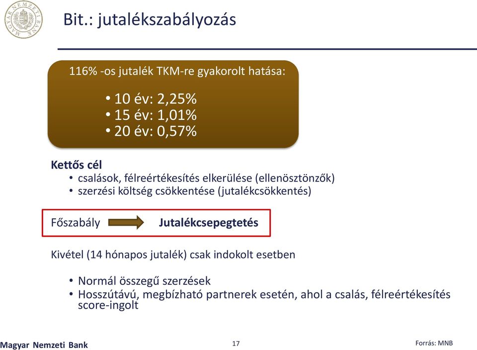 Főszabály Jutalékcsepegtetés Kivétel (14 hónapos jutalék) csak indokolt esetben Normál összegű szerzések