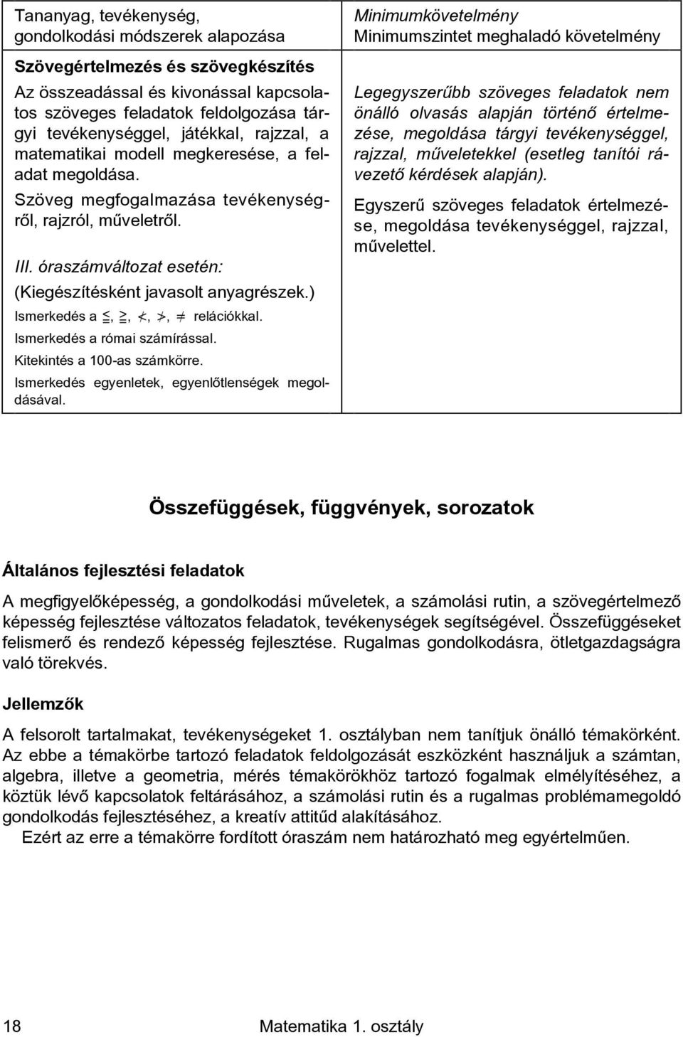 Ismerkedés a római számírással. Kitekintés a 100-as számkörre. Ismerkedés egyenletek, egyenlõtlenségek megoldásával.