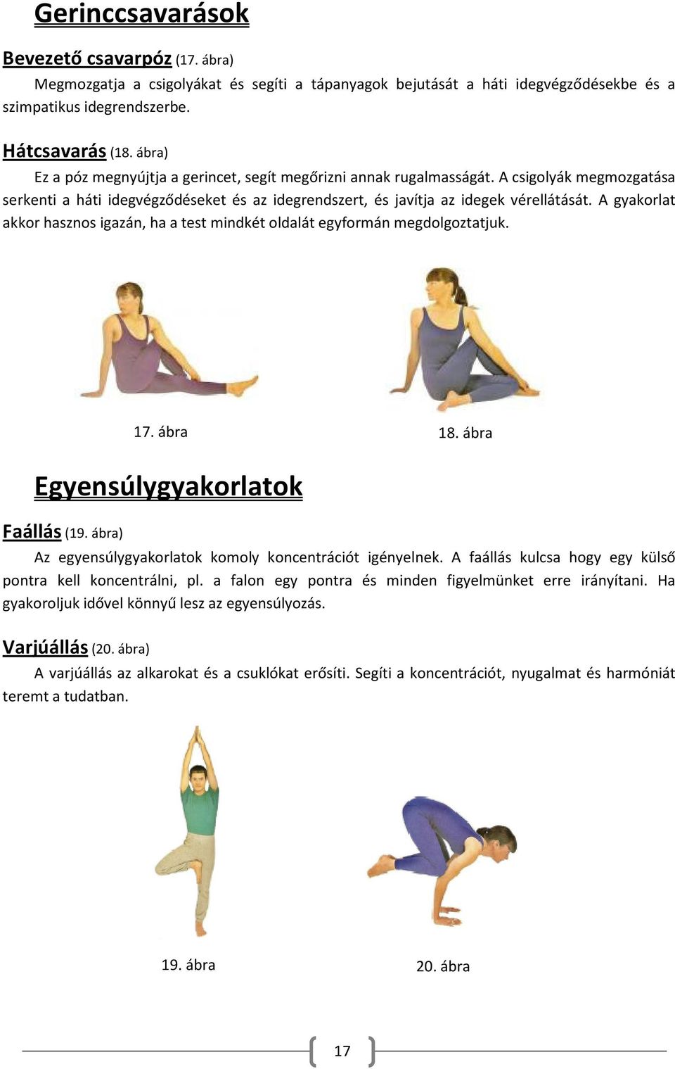 A gyakorlat akkor hasznos igazán, ha a test mindkét oldalát egyformán megdolgoztatjuk. 17. ábra 18. ábra Egyensúlygyakorlatok Faállás (19.