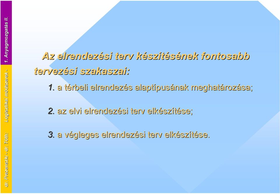 Az elrendezési terv készítésének fontosabb tervezési szakaszai: 1.