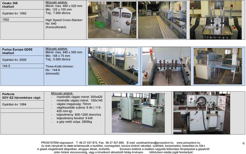 148 x 75 mm Telj.: 5.000 db/óra Three-Knife trimmer: No.