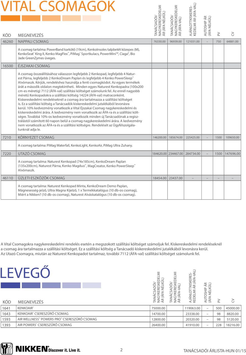 16500 ÉJSZAKAI CSOMAG A csomag összeállításához válasszon legfeljebb 2 Kenkopad, legfeljebb 4 Naturest Párna, legfeljebb 2 KenkoDream Paplan és legfeljebb 4 Kenko PowerSleep Alvómaszk.