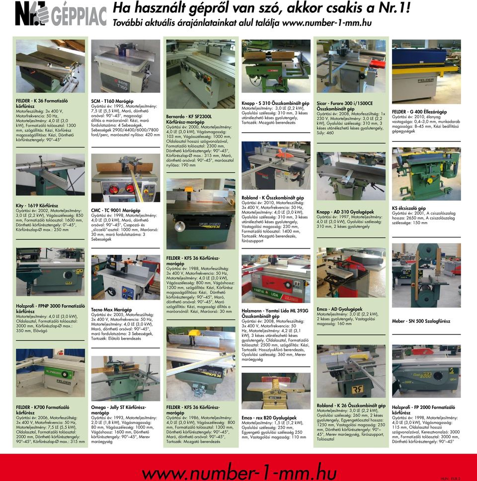 magasságállítása: Kézi, Dönthető körfűrésztengely: 90 45 SCM - T160 Marógép Gyártási év: 1995, Motorteljesítmény: 7,5 LE (5,5 kw), Maró, dönthető orsóval: 90 45, magassági állítás a maróorsónál: