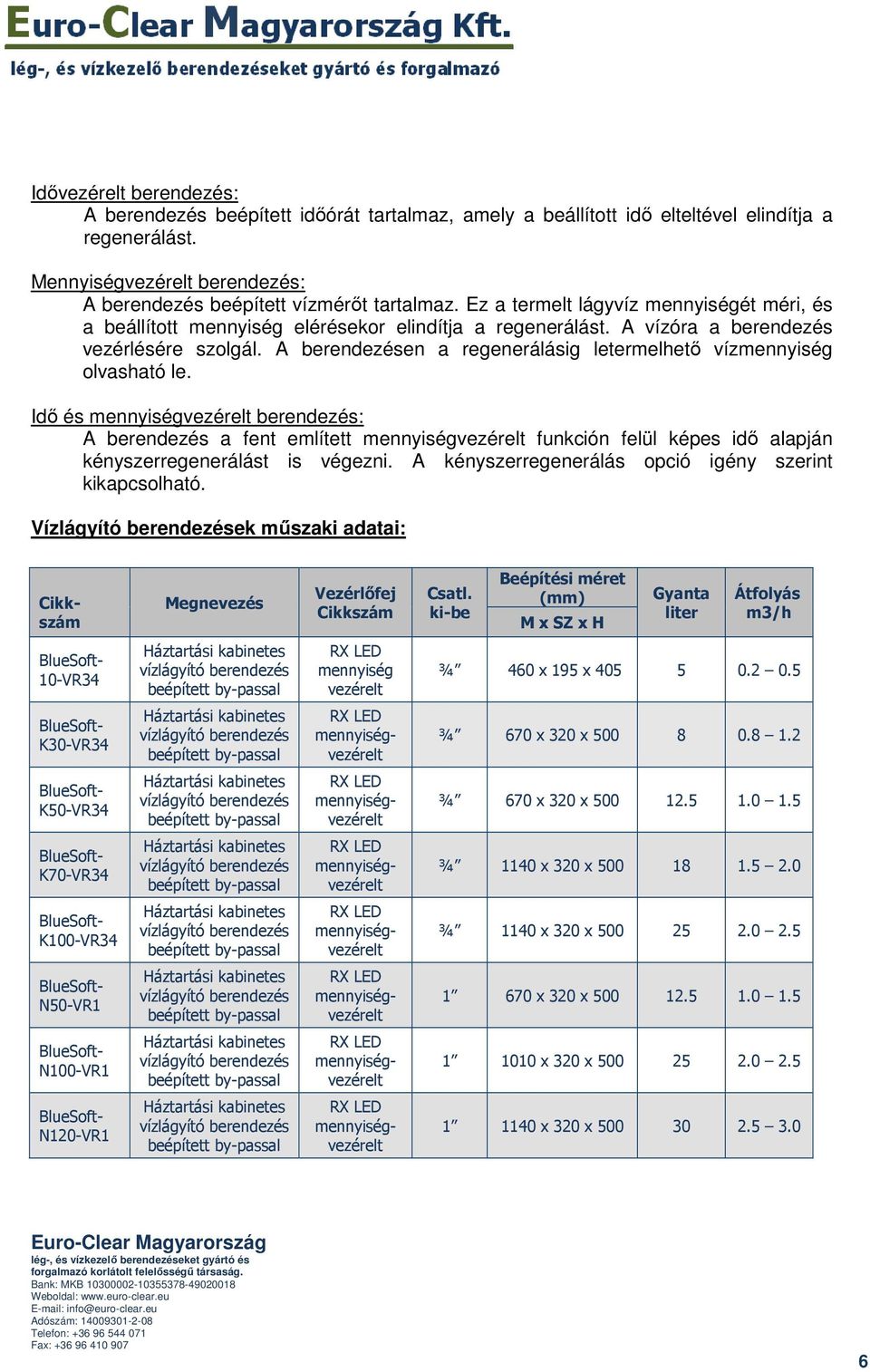 A berendezésen a regenerálásig letermelhetı vízmennyiség olvasható le.