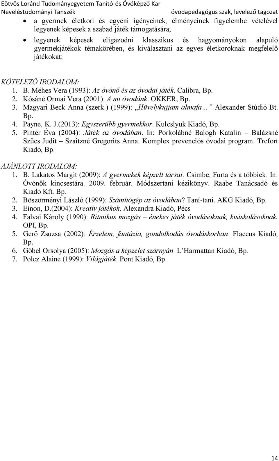OKKER, Bp. 3. Magyari Beck Anna (szerk.) (1999): Hüvelykujjam almafa Alexander Stúdió Bt. Bp. 4. Payne, K. J.(2013): Egyszerűbb gyermekkor. Kulcslyuk Kiadó, Bp. 5.