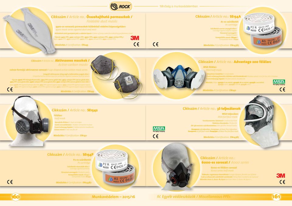 FFP2, 9322: valved FFP2, 9332: valved FFP3 EN149 SE154A A1-es szûrôbetét A1 cartridge Szûrôbetét szerves anyagok ellen / Cartridge against organic vapors Párosával csomagolt / Packed in pairs