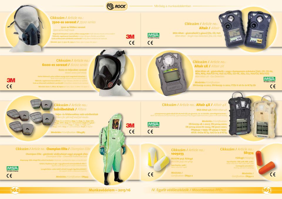 Single-Gas Detectors [O2, CO, H2S] Méretek: 7501: S, 7502: M, 7503: L / Sizes: 7501: S, 7502: M, 7503: L 6000-es sorozat / 6000 series 6000-es teljesálarc sorozat 6000 series full mask Széles