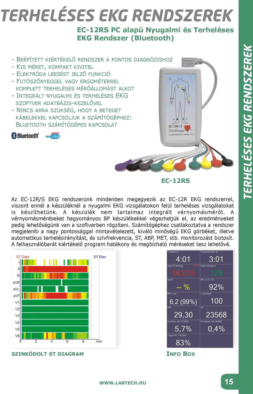 BETEGET KÁBELEKKEL KAPCSOLJUK A SZÁMÍTÓGÉPHEZ: BLUETOOTH SZÁMÍTÓGÉPES KAPCSOLAT HI-SPEED USB EC-12RS Az EC-12R/S EKG rendszerünk mindenben megegyezik az EC-12R EKG rendszerrel, viszont ennél a