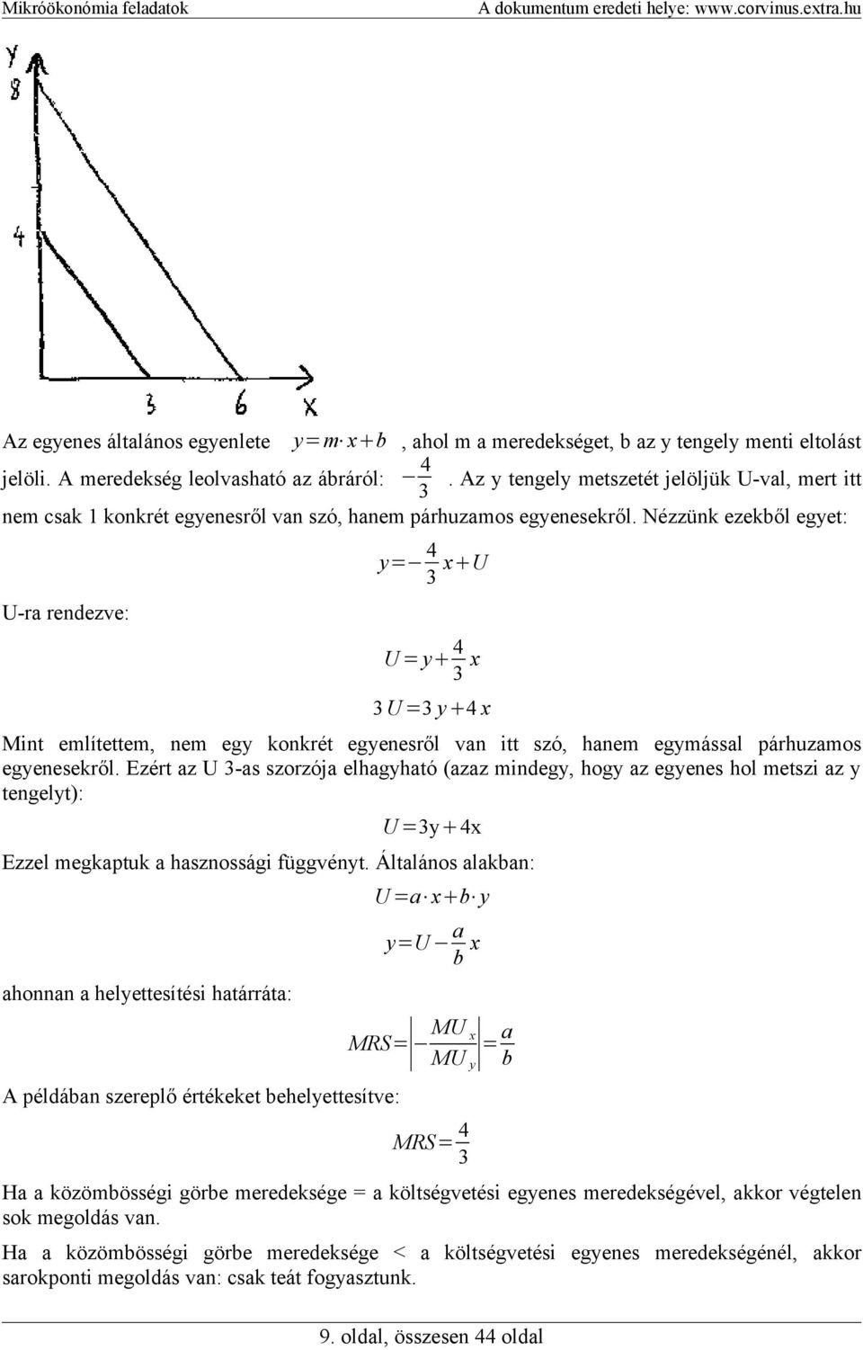 Nézzünk ezekből egyet: Az egyenes általános egyenlete 4 y= x U 3 U-ra rendezve: 4 U = y x 3 3 U =3 y 4 x Mint említettem, nem egy konkrét egyenesről van itt szó, hanem egymással párhuzamos