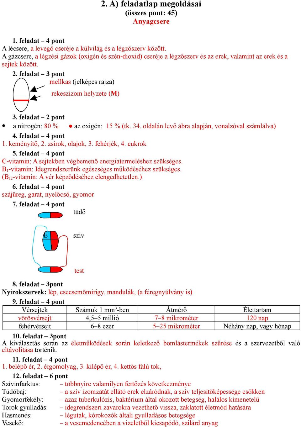 feladat 2 pont a nitrogén: 80 % az oxigén: 15 % (tk. 34. oldalán levő ábra alapján, vonalzóval számlálva) 4. feladat 4 pont 1. keményítő, 2. zsírok, olajok, 3. fehérjék, 4. cukrok 5.