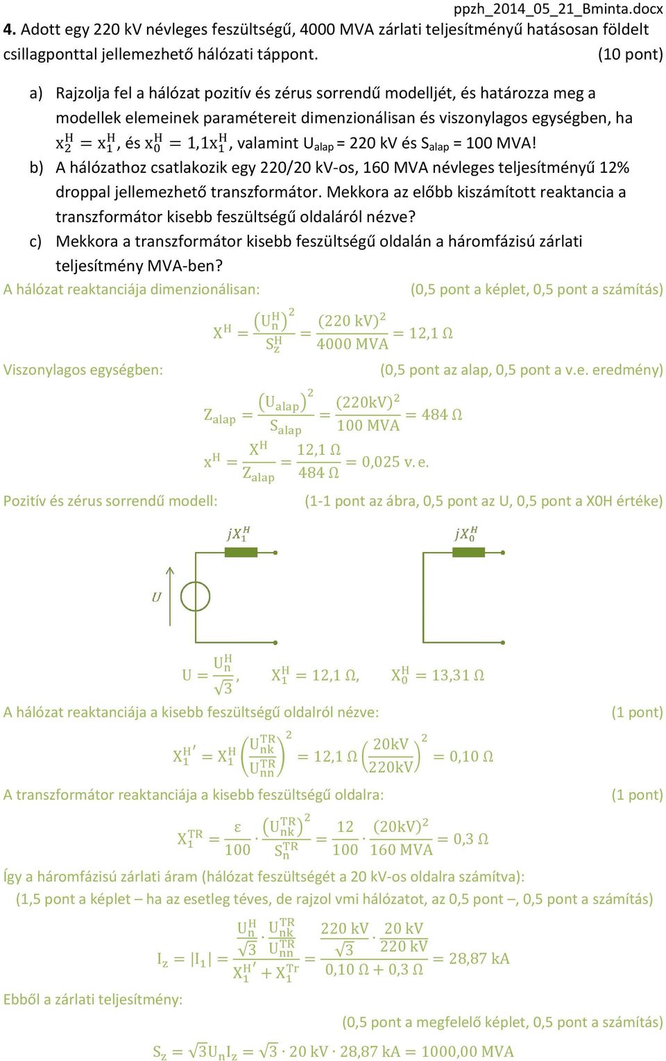 és S alap = 100 MVA! b) A hálózathoz csatlakozik egy 220/20 kv-os, 160 MVA névleges teljesítményű 12% droppal jellemezhető transzformátor.
