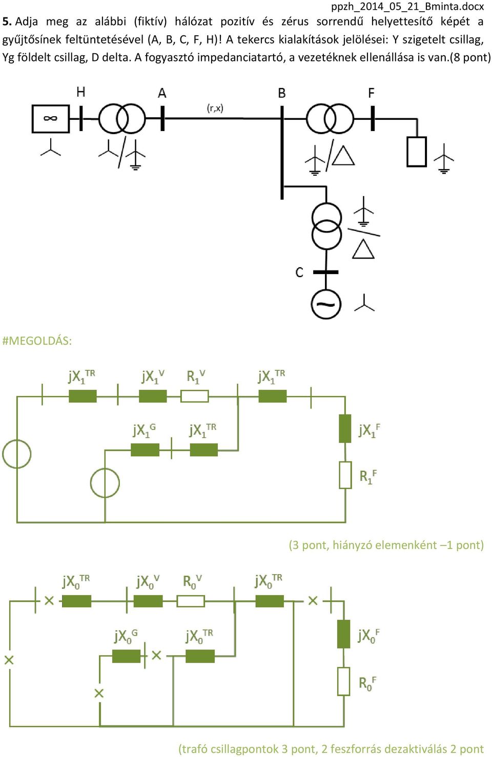 feltüntetésével (A, B, C, F, H)!