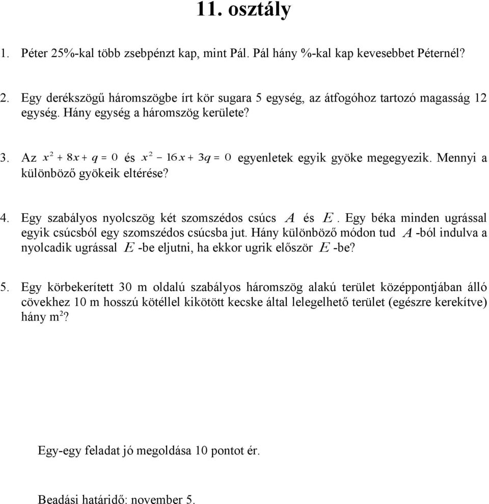 VERSENYFELADATOK évfolyam részére I. FELADATSOR - PDF Free Download