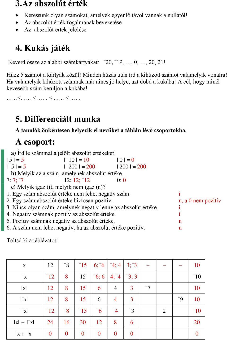 Modul bevezetése. Matematika 5. osztály A negatív számok modul - PDF  Ingyenes letöltés